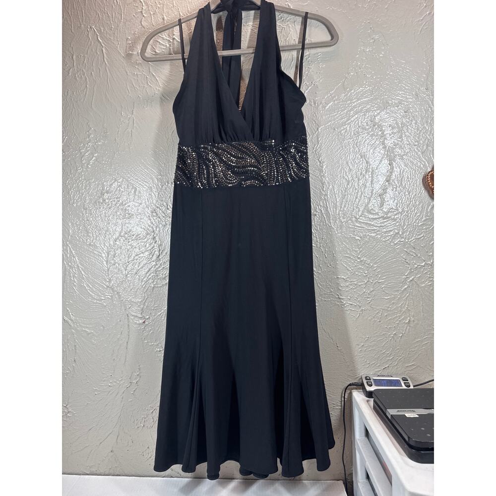 Jones New York Black Sequin Halter Adjustable‎ Evening Dress Womens Size 10